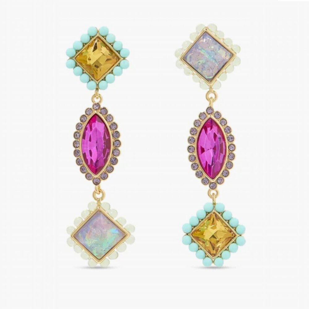 Rare Kurt Geiger London Regency Linear Earrings Colorful Gems Cocktail